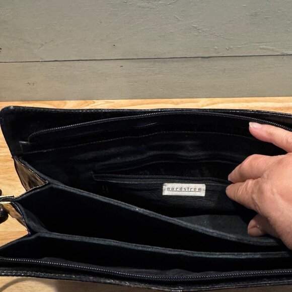 NORDSTROM Stylish Soft Eel Skin Designer Clutch/Shoulder Handbag Black - Picture 5 of 9